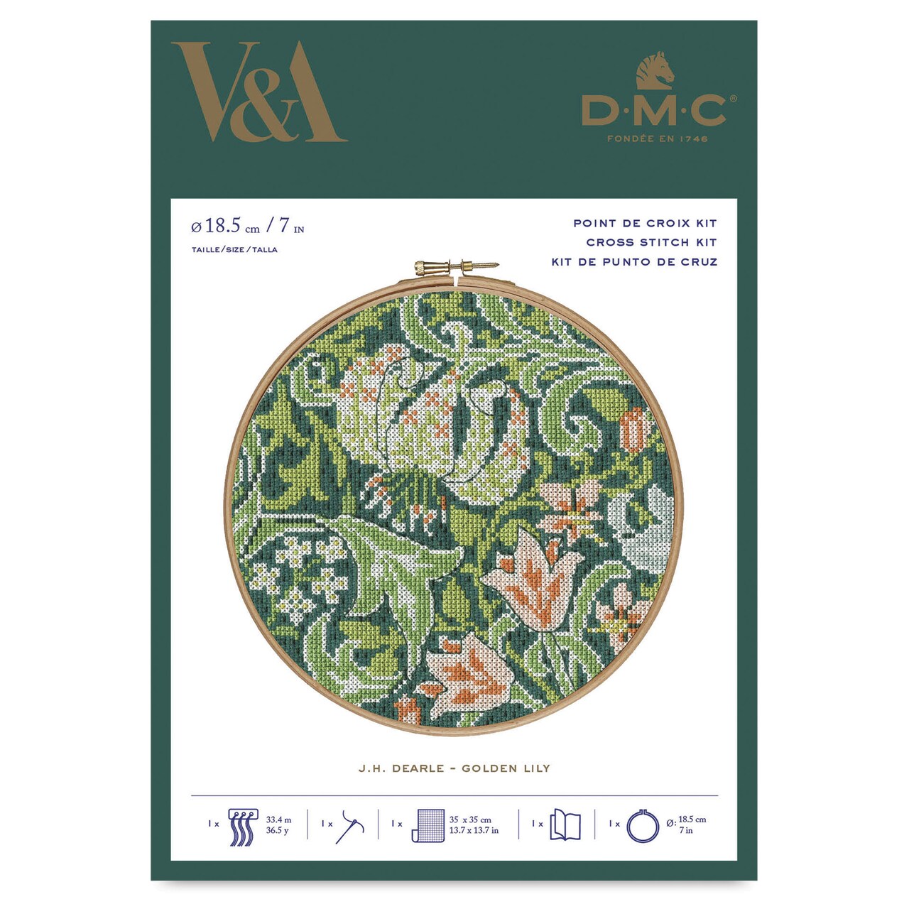 DMC The Museum Collection Cross Stitch Kit - “Golden Lily” by J.H. Dearle, V&A